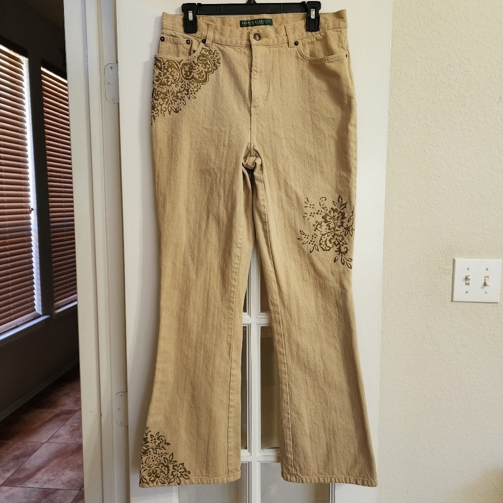 Lauren Jeans Co Ralph Lauren Tan Floral Print Cotton Denim Jeans Women’s Size 10
